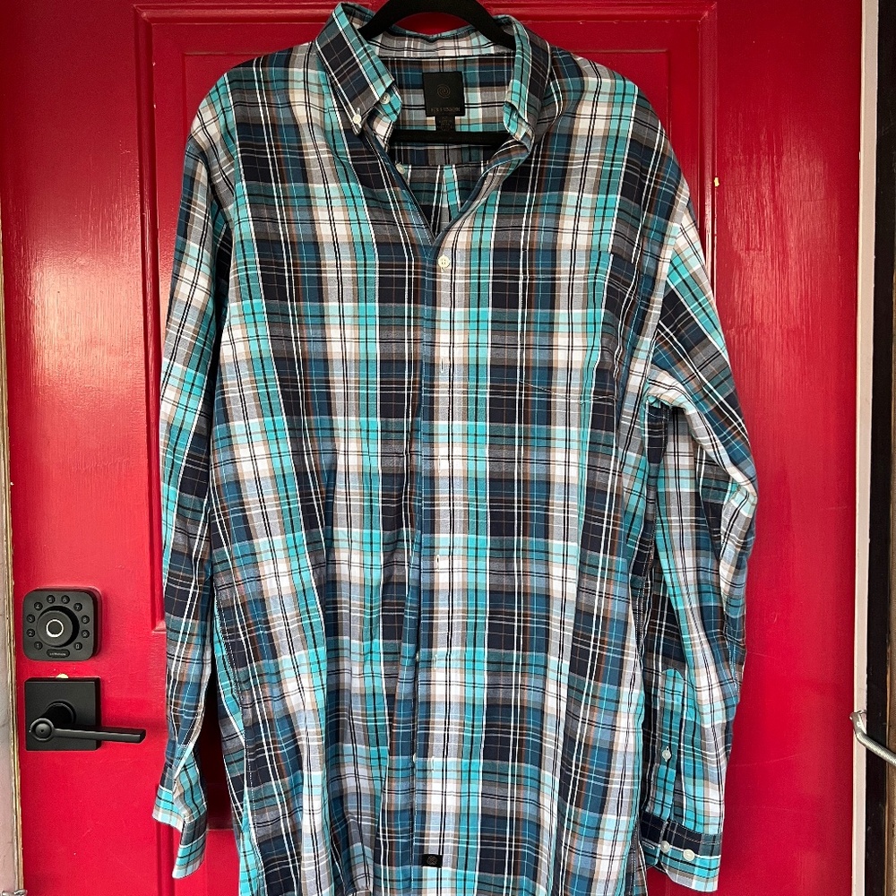 F/X Fusion XLT Tall Men's Long Sleeve Button Up Shirt Blue White Black Western